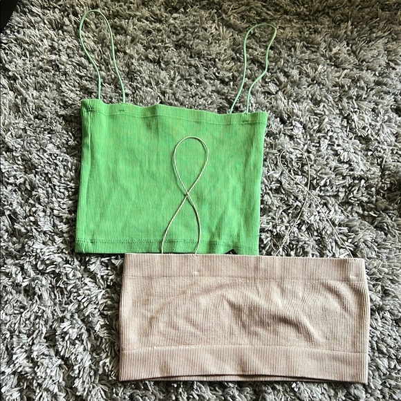 Green and Tan Ribbed Crop Tops - Picture 1 of 3